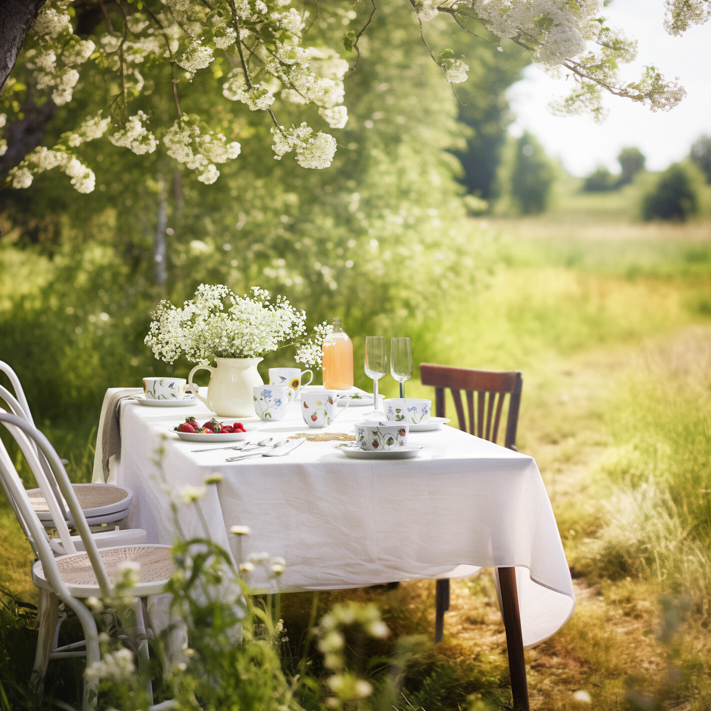 Sommerlig dekket bord ute i hage