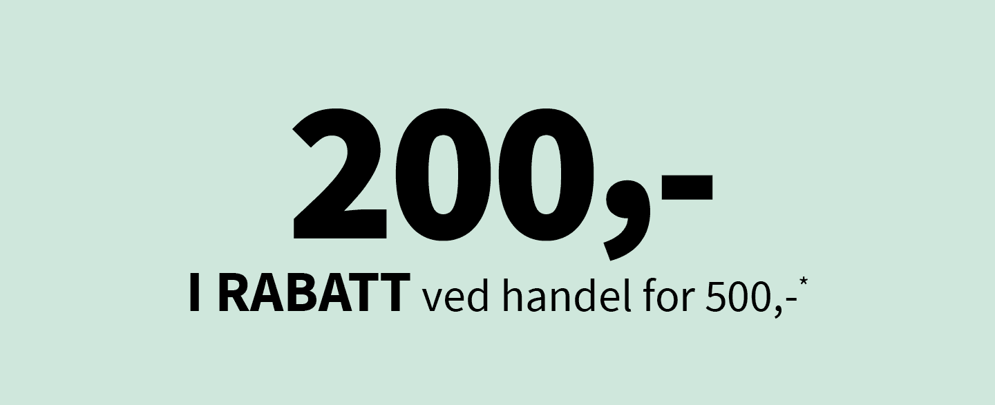 200 kroner i rabatt ved handel for 500 kroner. Enkelte unntak.