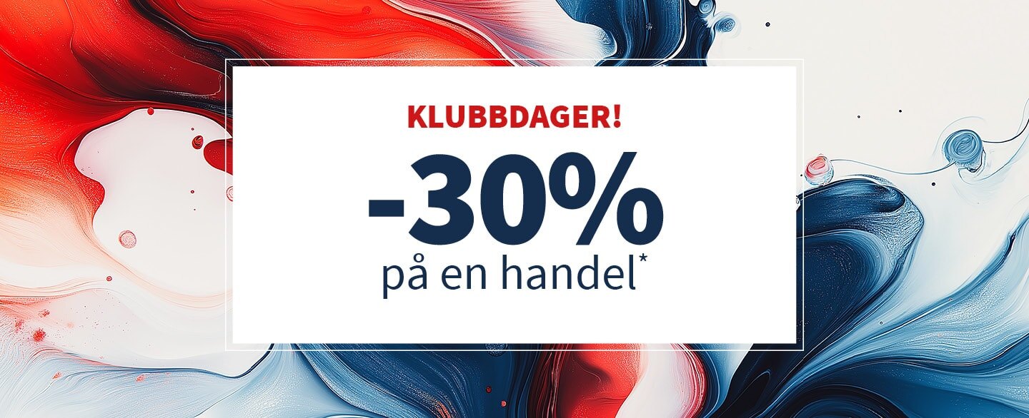 Klubbdager! 30% rabatt på en handel. Gjelder alle varer merket med kupong.