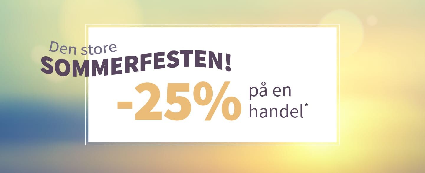 Den store sommerfesten! 25% rabatt på en handel. Gjelder alle varer merket med kupong.