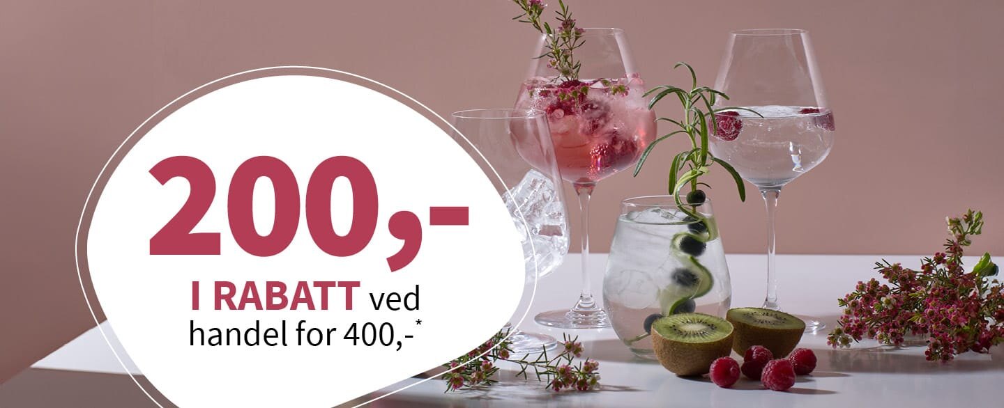 200 kroner i rabatt ved handel for 400 kroner. Gjelder alle varer merket med kupong.