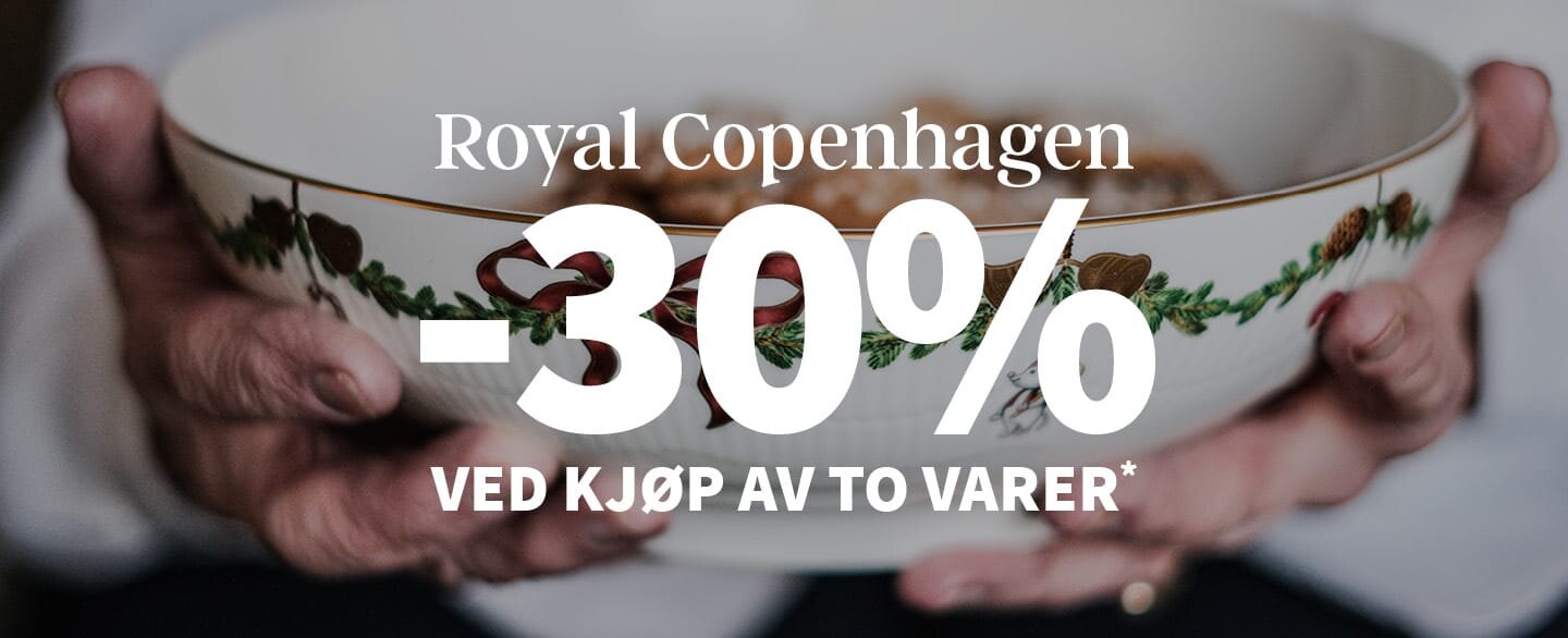 Royal Copenhagen 30% rabatt ved kjøp av to varer. Gjelder alle varer merket 2 for 30%.