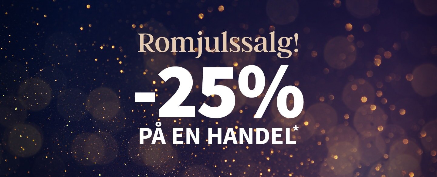 Romjulssalg! 25% rabatt på en handel. Gjelder alle varer merket med kupong.