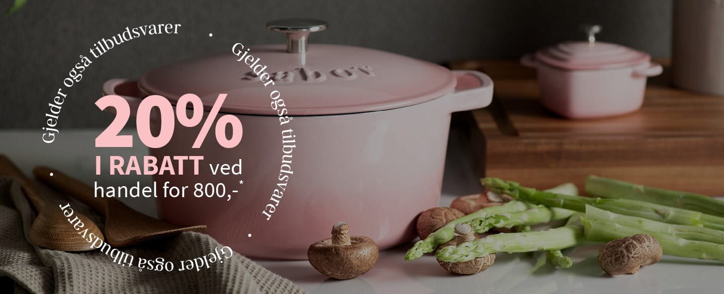 20% i rabatt ved handel for 800,- Gjelder også tilbudsvarer.