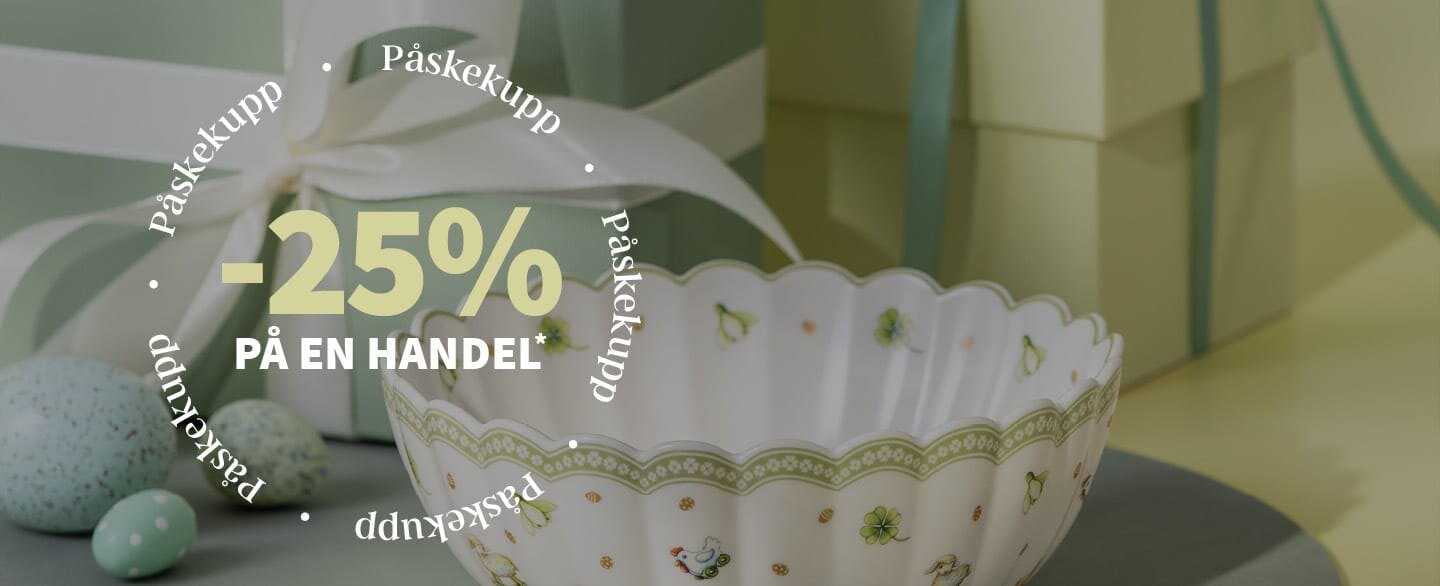 Påskekupp 25% rabatt på en handel. Gjelder alle varer merket med kupong.