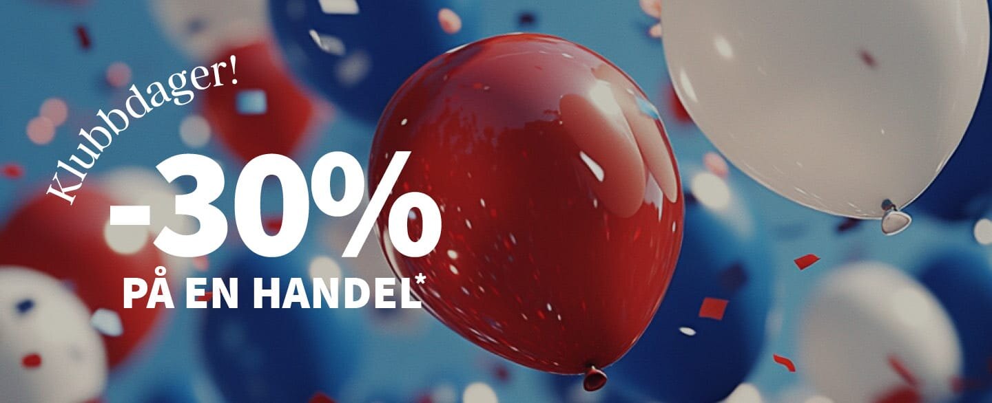 Klubbdager! 30% rabatt på en handel. Gjelder alle varer merket med kupong.