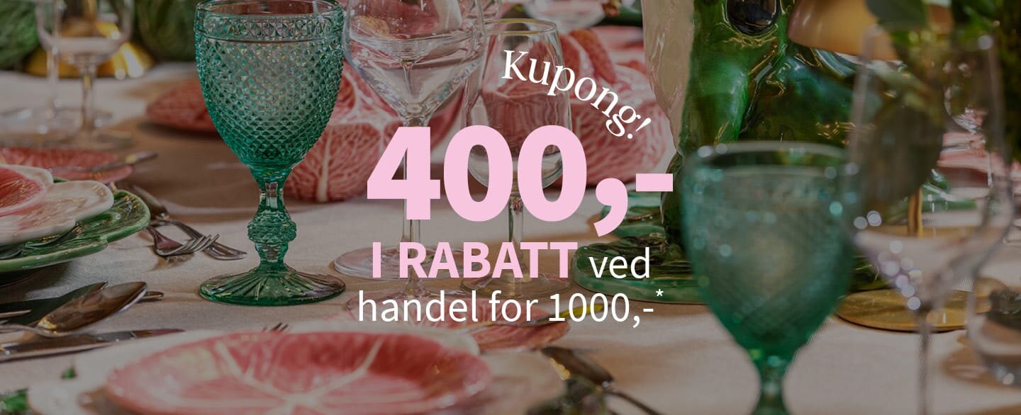 Kupong! 400 kronter i rabatt ved handel for 1000 kroner. Gjelder alle varer merket med kupong.