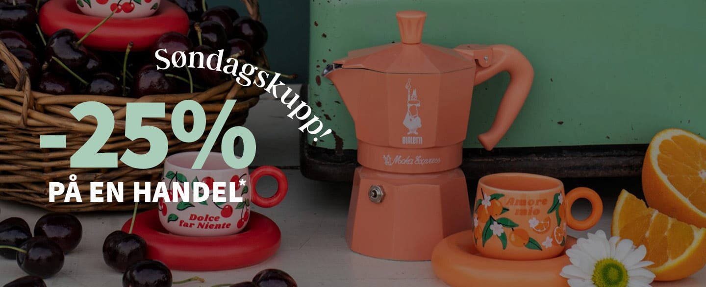 Søndagskupp! 25% rabatt på en handel. Gjelder alle varer merket med kupong.