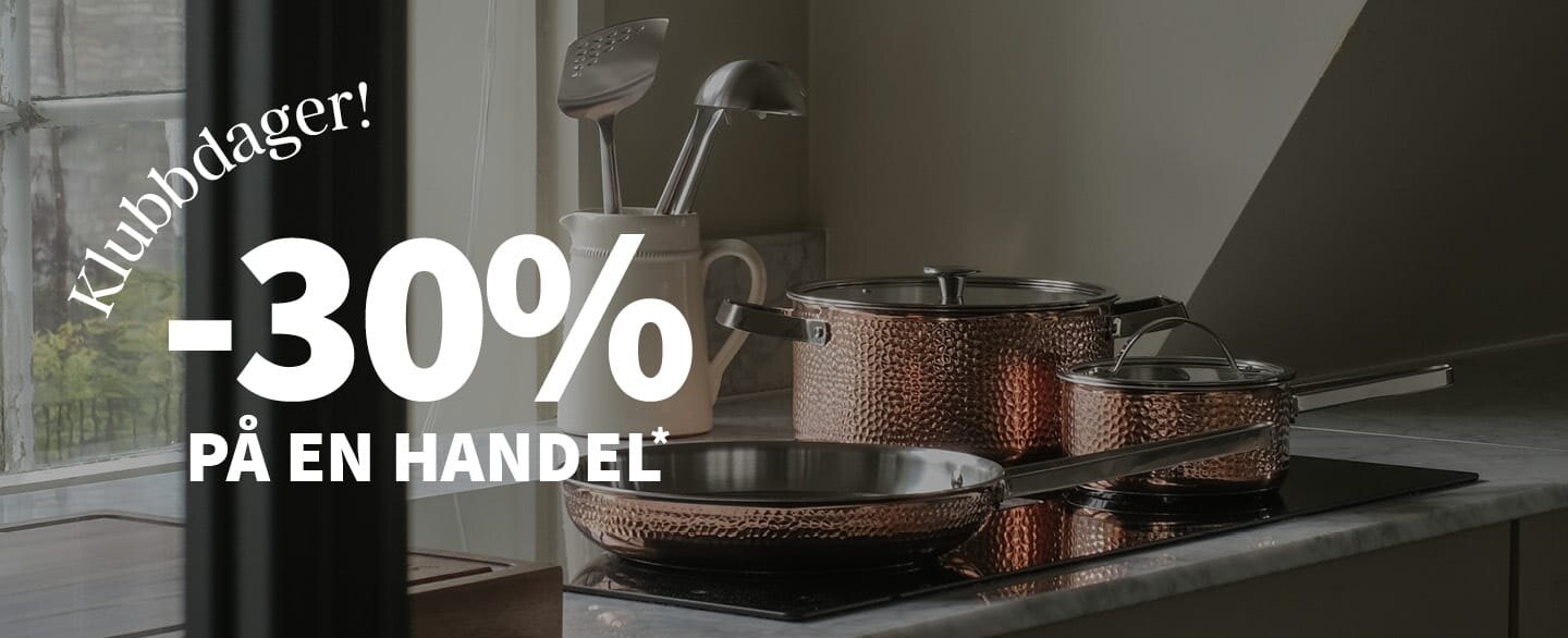 Klubbdager! 30% rabatt på en handel. Gjelder alle varer merket med kupong.