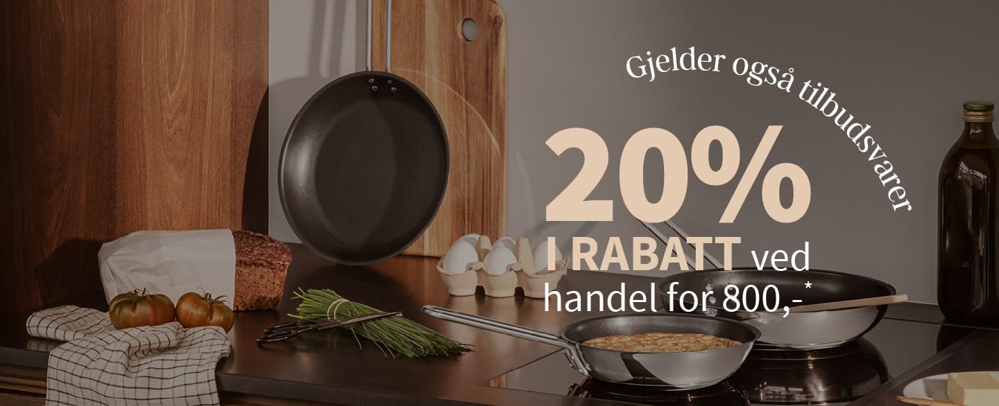 20% i rabatt ved handel for 800,- Gjelder også tilbudsvarer.