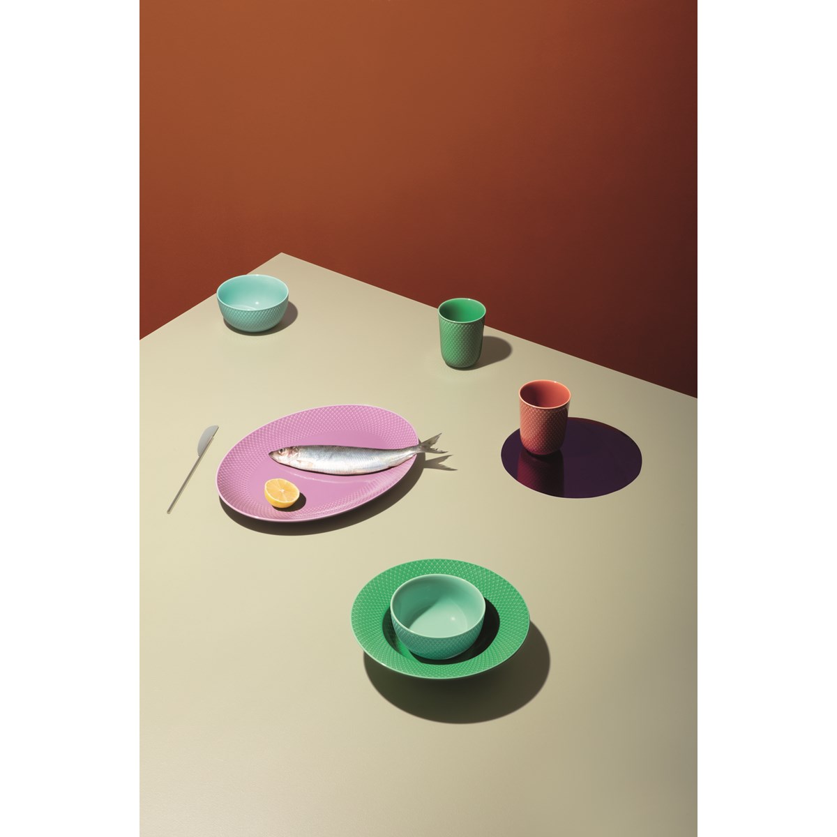 Lyngby Porcelæn Rhombe Color oval serveringsfat
